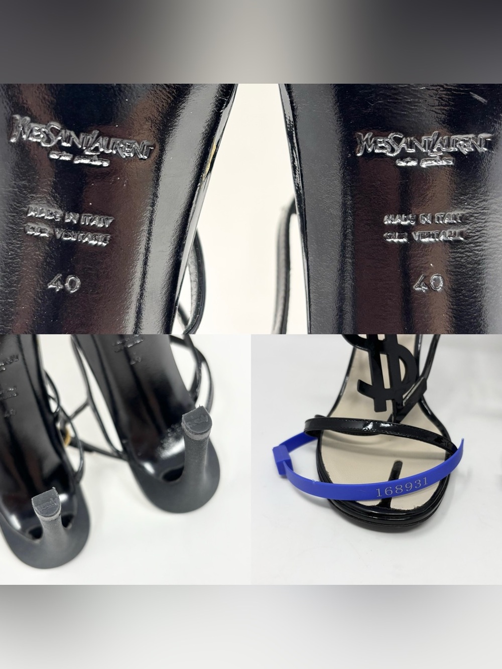 YSL Yves Saint Laurent Hero 105 Patent Logo Heels Sandals Size 40 10 SS 2008 - Picture 13 of 16